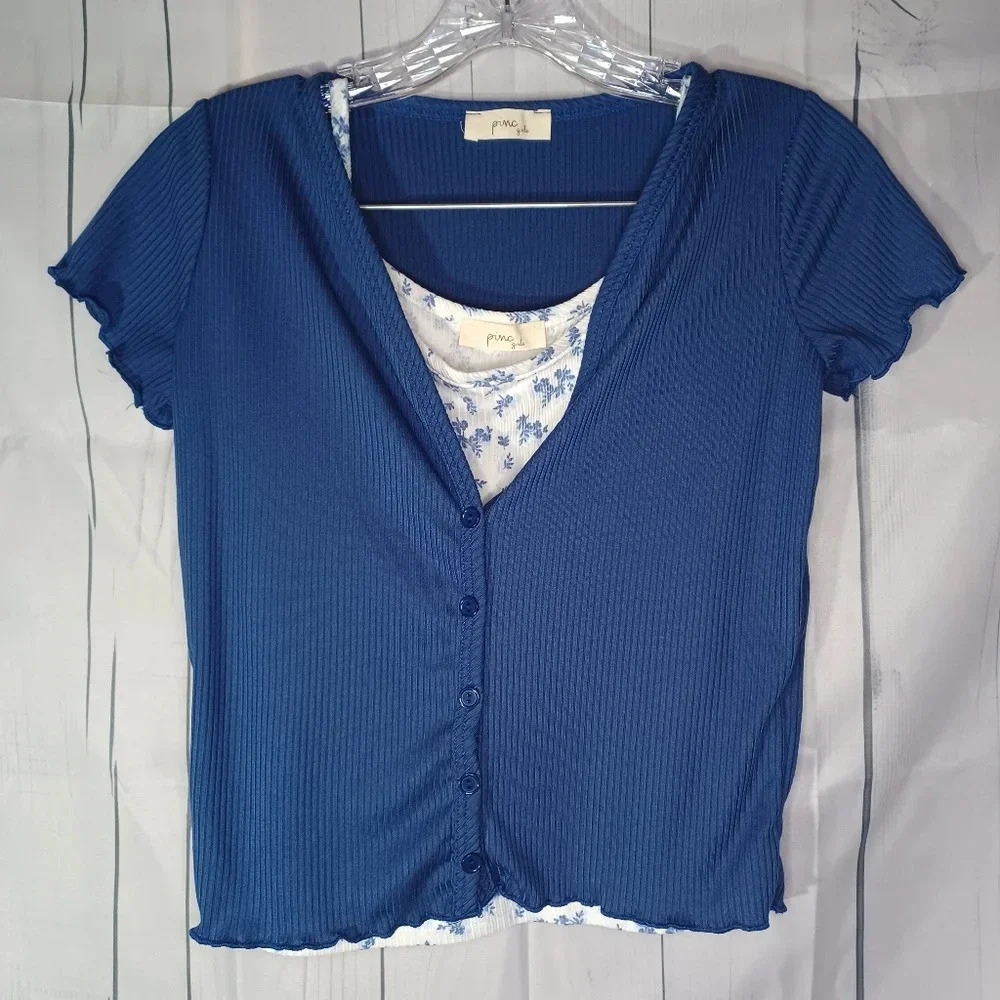 Pinc girls 2 piece cropped shirt set